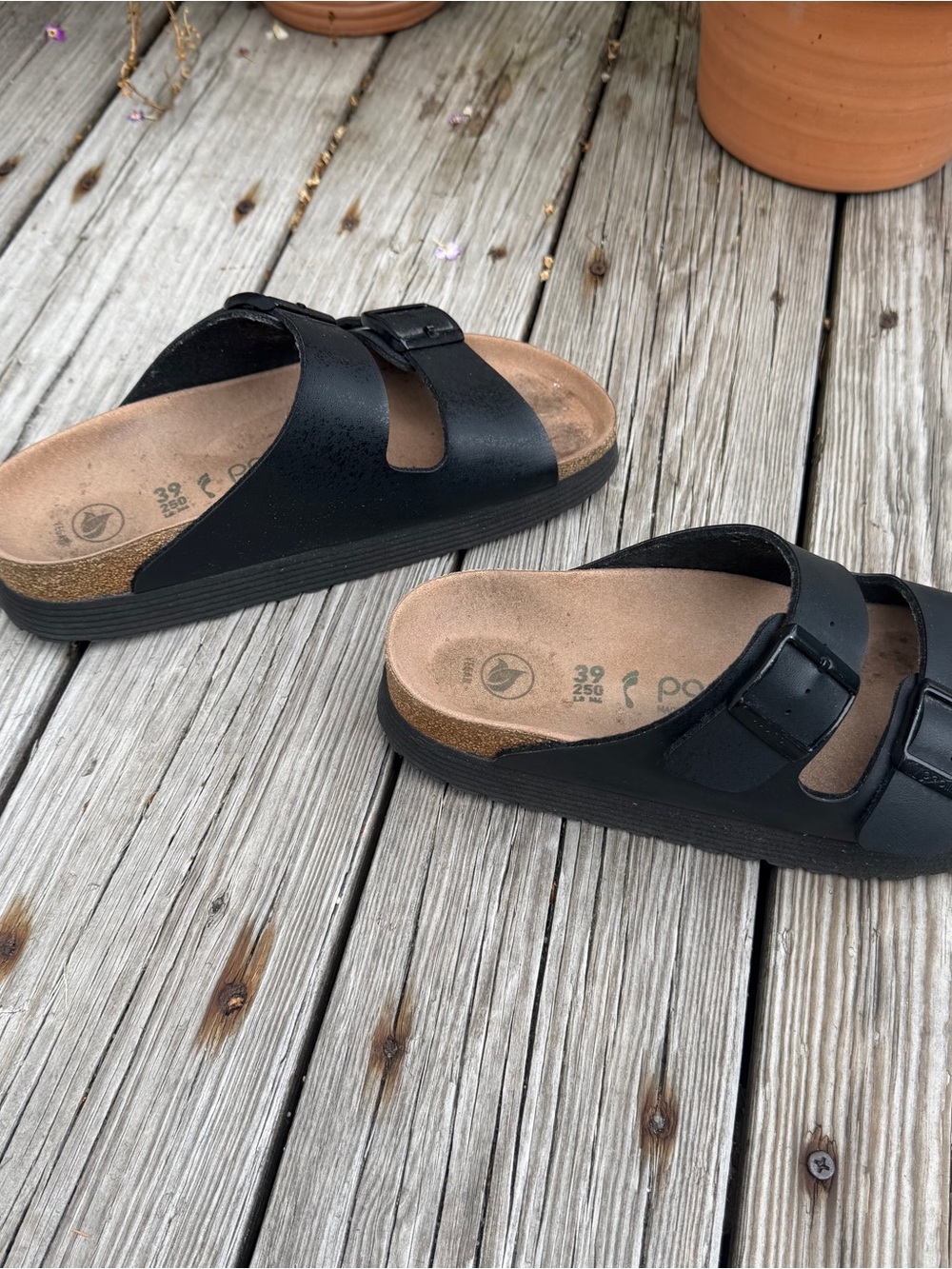 Papillio size 39 Black Platform Two Buckle Slide Sandal GUC Vegan - Picture 7 of 9